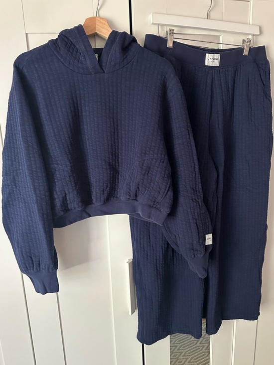 aerie Other - aerie Coffee Run Royal Navy Cropped Hoodie and Matching Wide Leg Lounge Pants